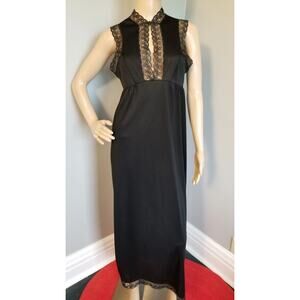 70s Vintage Van Raalte Black Column Night Gown - S